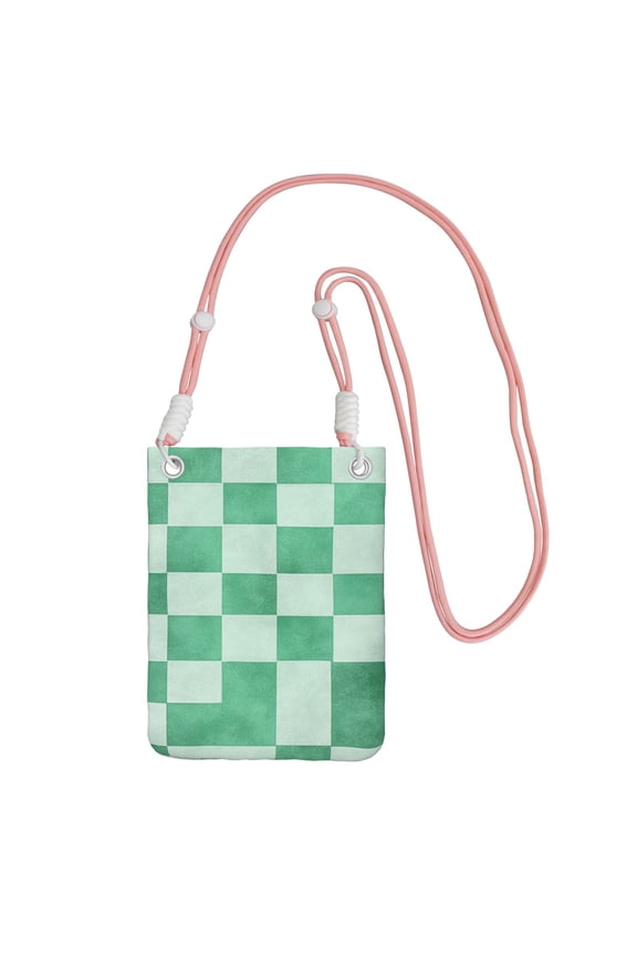 Lightweight Crossbody Cell Phone Purse Bag with Arm Band, Wallet & Key Pouch for Walking, Travel and Hiking, Mint Checkerboard (2), Pink