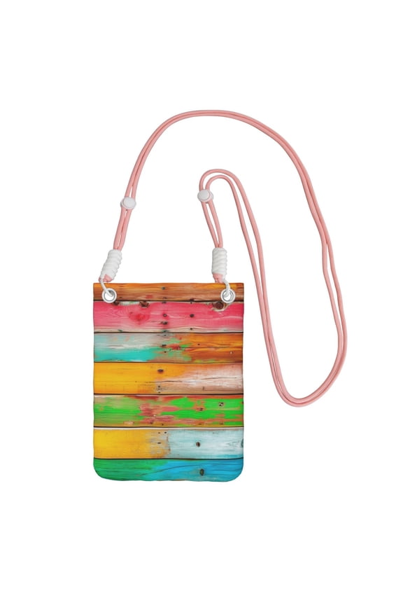 Lightweight Crossbody Cell Phone Purse Bag with Arm Band, Wallet & Key Pouch for Walking, Travel and Hiking, Old Wooden Board Vintage Colorful, Pink