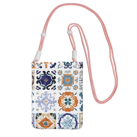 Lightweight Crossbody Cell Phone Purse Bag with Arm Band, Wallet & Key Pouch for Walking, Travel and Hiking, Portuguese Moroccan (1), Pink