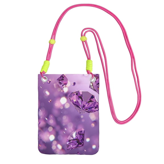 Lightweight Crossbody Cell Phone Purse Bag with Arm Band, Wallet & Key Pouch for Walking, Travel and Hiking, Purple Crystal Fall, Fuchusia