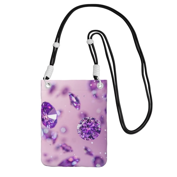 Lightweight Crossbody Cell Phone Purse Bag with Arm Band, Wallet & Key Pouch for Walking, Travel and Hiking, Purple Diamonds Falling, Black