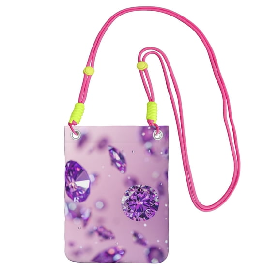 Lightweight Crossbody Cell Phone Purse Bag with Arm Band, Wallet & Key Pouch for Walking, Travel and Hiking, Purple Diamonds Falling, Fuchusia