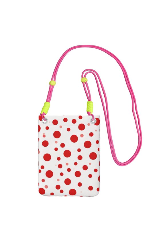 Lightweight Crossbody Cell Phone Purse Bag with Arm Band, Wallet & Key Pouch for Walking, Travel and Hiking, Red And Pink Polka Dots, Fuchusia