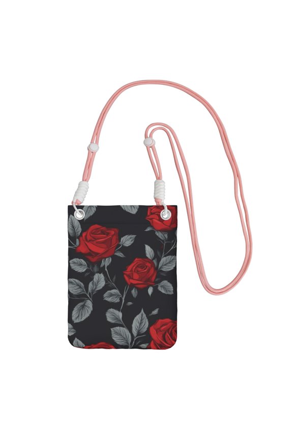 Lightweight Crossbody Cell Phone Purse Bag with Arm Band, Wallet & Key Pouch for Walking, Travel and Hiking, Red Roses, Pink