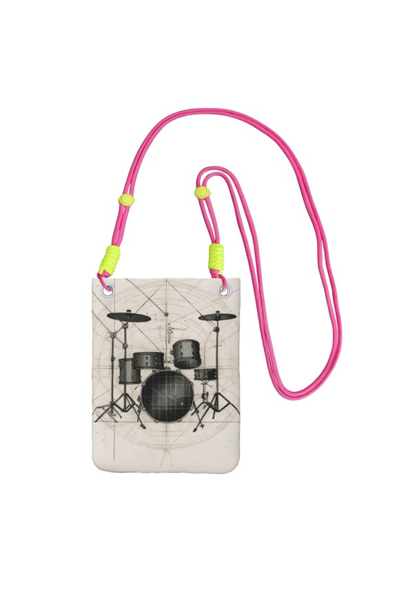 Lightweight Crossbody Cell Phone Purse Bag with Arm Band, Wallet & Key Pouch for Walking, Travel and Hiking, Retro Art Drum (5), Fuchusia