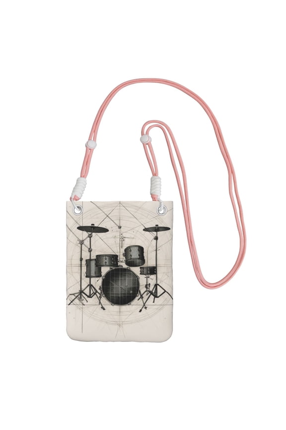 Lightweight Crossbody Cell Phone Purse Bag with Arm Band, Wallet & Key Pouch for Walking, Travel and Hiking, Retro Art Drum (5), Pink