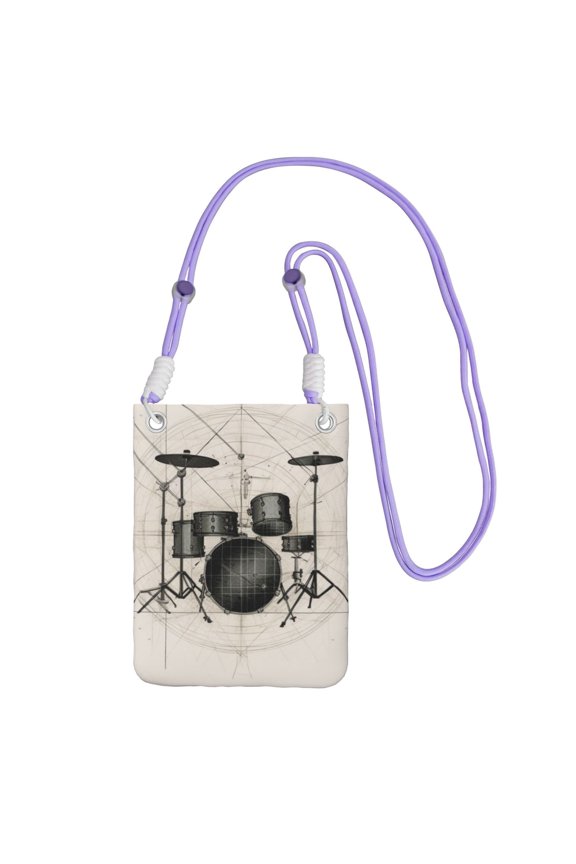 Lightweight Crossbody Cell Phone Purse Bag with Arm Band, Wallet & Key Pouch for Walking, Travel and Hiking, Retro Art Drum (5), Purple