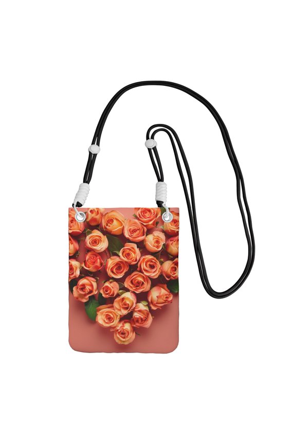 Lightweight Crossbody Cell Phone Purse Bag with Arm Band, Wallet & Key Pouch for Walking, Travel and Hiking, Roses Heart Shape, Black