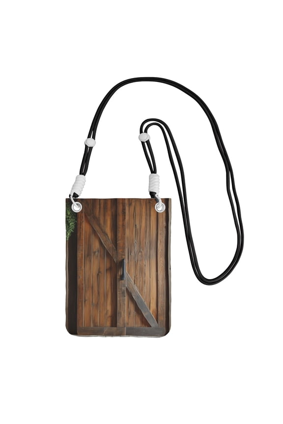 Lightweight Crossbody Cell Phone Purse Bag with Arm Band, Wallet & Key Pouch for Walking, Travel and Hiking, Rustic Barn Door, Black