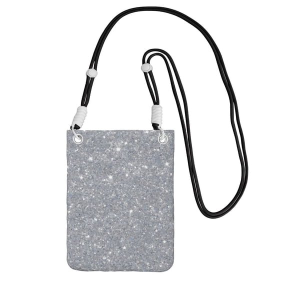 Lightweight Crossbody Cell Phone Purse Bag with Arm Band, Wallet & Key Pouch for Walking, Travel and Hiking, Silver Glitter, Black