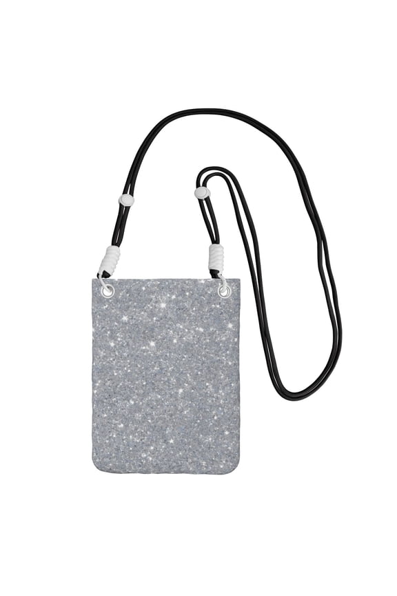 Lightweight Crossbody Cell Phone Purse Bag with Arm Band, Wallet & Key Pouch for Walking, Travel and Hiking, Silver Glitter, Black