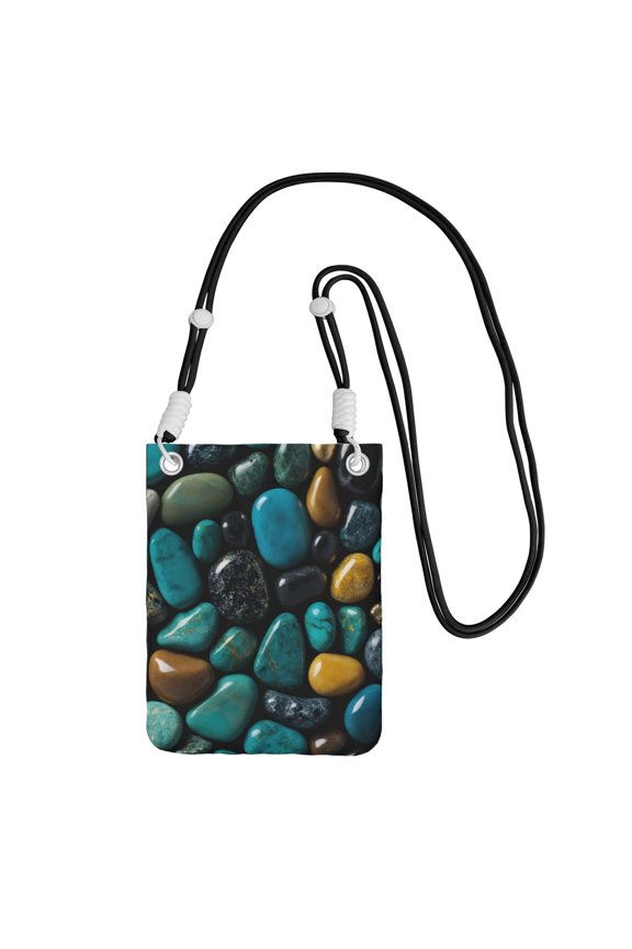 Lightweight Crossbody Cell Phone Purse Bag with Arm Band, Wallet & Key Pouch for Walking, Travel and Hiking, Teal Rocks And Pebbles, Black