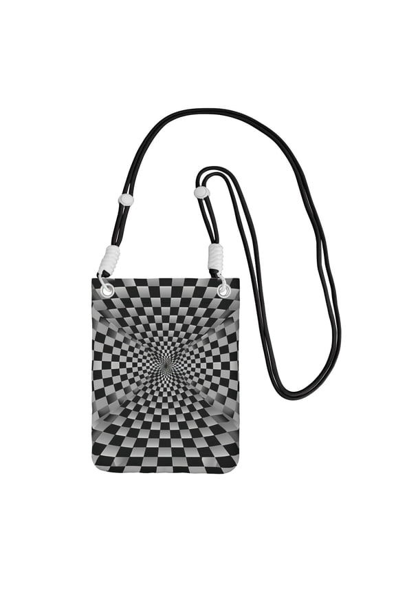 Lightweight Crossbody Cell Phone Purse Bag with Arm Band, Wallet & Key Pouch for Walking, Travel and Hiking, Twisted Checkerboard 3d Illusion, Black