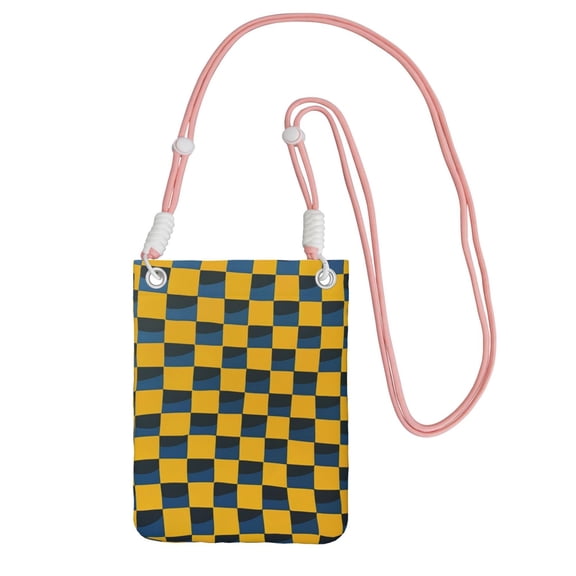 Lightweight Crossbody Cell Phone Purse Bag with Arm Band, Wallet & Key Pouch for Walking, Travel and Hiking, Twisted Checkerboard Yellow, Pink