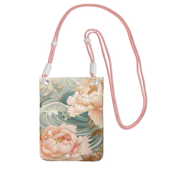 Lightweight Crossbody Cell Phone Purse Bag with Arm Band, Wallet & Key Pouch for Walking, Travel and Hiking, Wave Peony (14), Pink