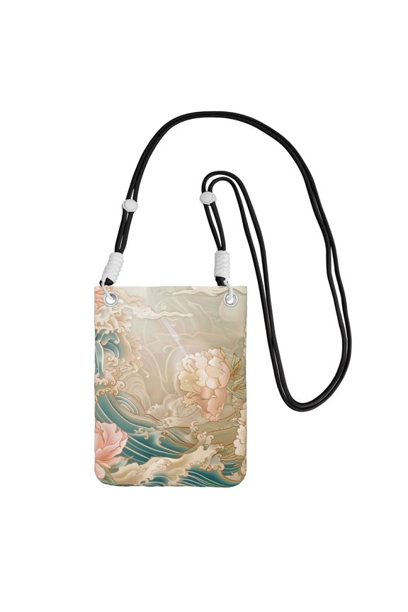 Lightweight Crossbody Cell Phone Purse Bag with Arm Band, Wallet & Key Pouch for Walking, Travel and Hiking, Wave Peony (50), Black