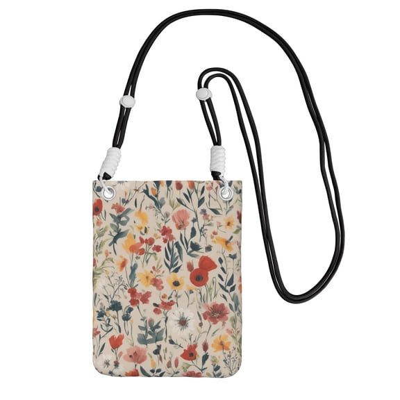 Lightweight Crossbody Cell Phone Purse Bag with Arm Band, Wallet & Key Pouch for Walking, Travel and Hiking, Wildflower Floral, Black