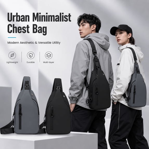 Lightweight Crossbody Sling Bag, Adjustable Chest Shoulder Pack for Men and Women, Ideal for Travel, Commuting, and Casual Outings (Black)