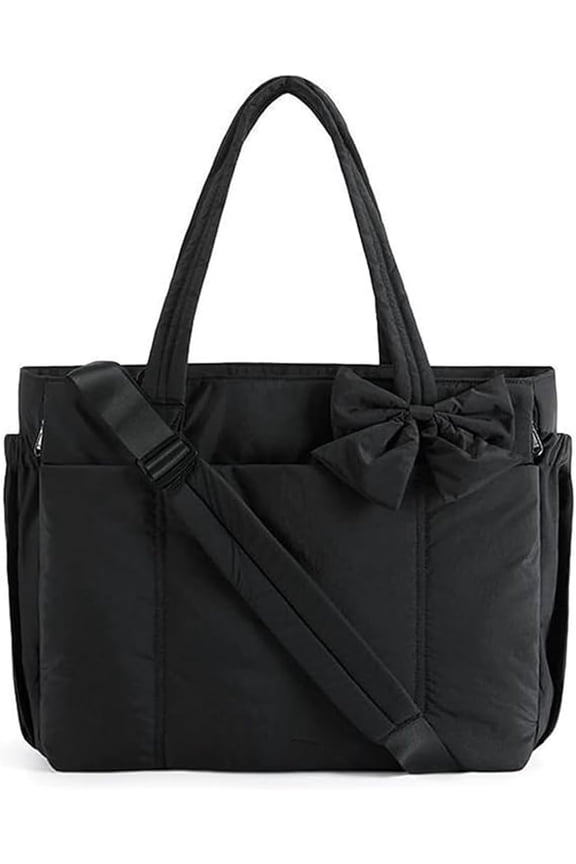 Lightweight Crush Bow Tote Bag For Women, Puffy Quilted Shoulder Bag,Stylish Handbag for Work, Travel, Beach, Shopping
