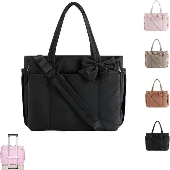 Lightweight Crush Bow Tote Bag for Women, Fluffy & Lightweight Large Purses Quilted for Work Travel