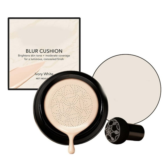 Lightweight Cushion Foundation with Mushroom Puff, Buildable Coverage & Hydrating Formula for Natural Everyday Makeup, Easy Portable Application