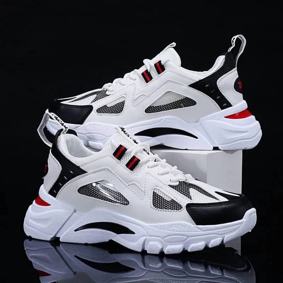Lightweight Dad Shoes | Mens Breathable Mesh Sneakers Basketball Style Casual Shoes Chunky Comfort Street Style | High Top, Lace Closure, Round Toe, All-season, Keep Dry
