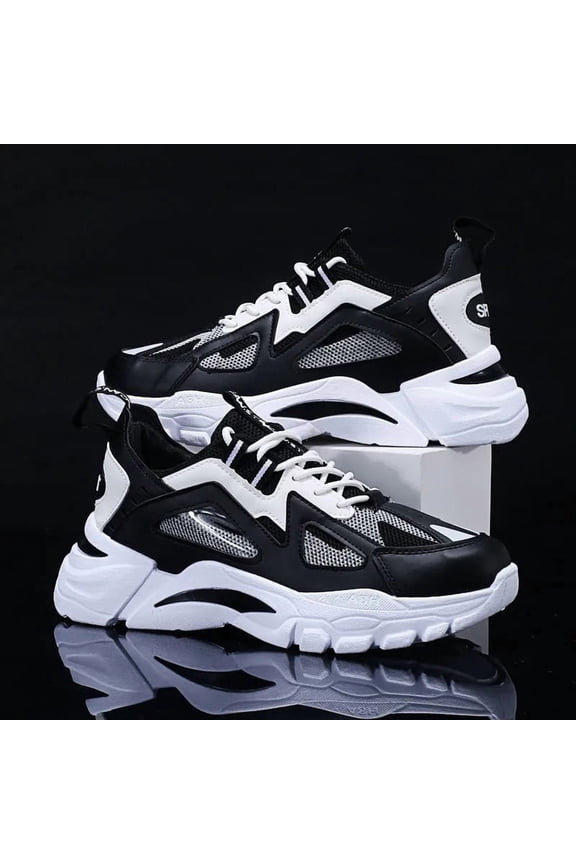 Lightweight Dad Shoes | Mens Breathable Mesh Sneakers Basketball Style Casual Shoes Chunky Comfort Street Style | High Top, Lace Closure, Round Toe, All-season, Keep Dry