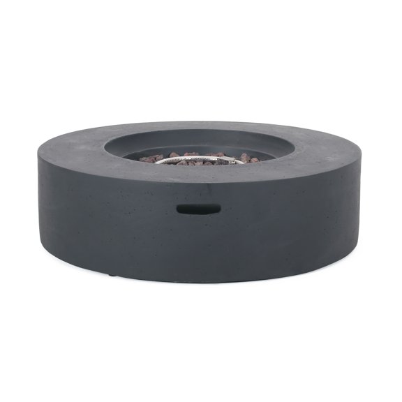 Lightweight Dark Gray Concrete Round Outdoor Fire Pit, 50000 BTU Patio Fire Table, Tank Cover Not Included