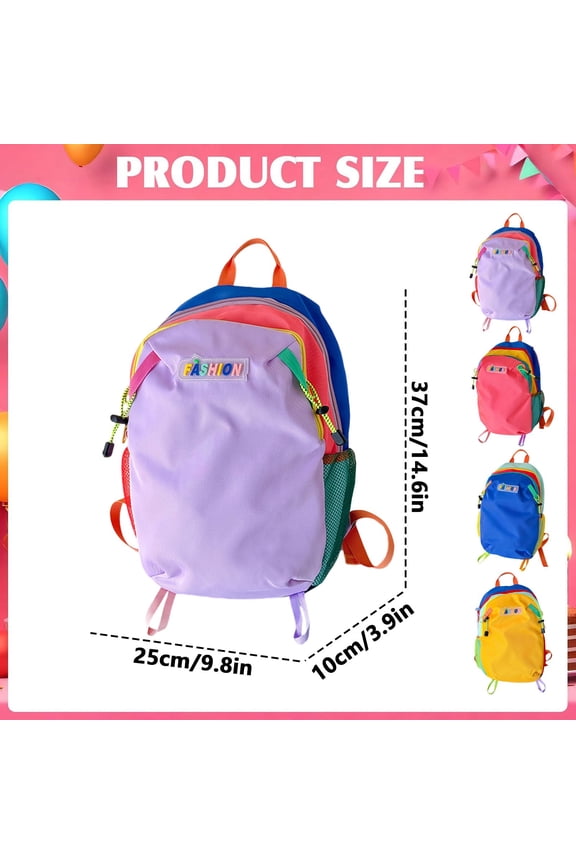 Lightweight Daypack Color-Block Nylon Travel Bag with Padded Cushion Straps Large Capacity for Outdoor Daily Use - Purple