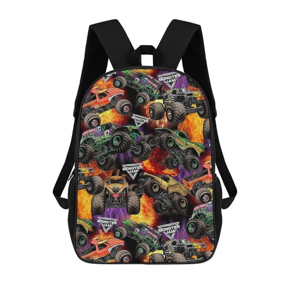 Lightweight Daypack Large Capacity Monster Cartoon Truck Jam Backpack Travel Work Back Pack 17 Inch Bookbag Laptop Bag