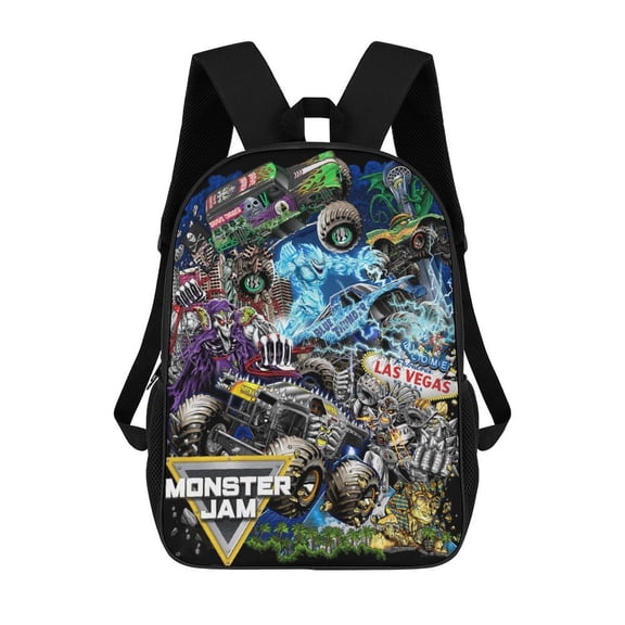 Lightweight Daypack Large Capacity Monster Cartoon Truck Jam Backpack Travel Work Back Pack 17 Inch Bookbag Laptop Bag