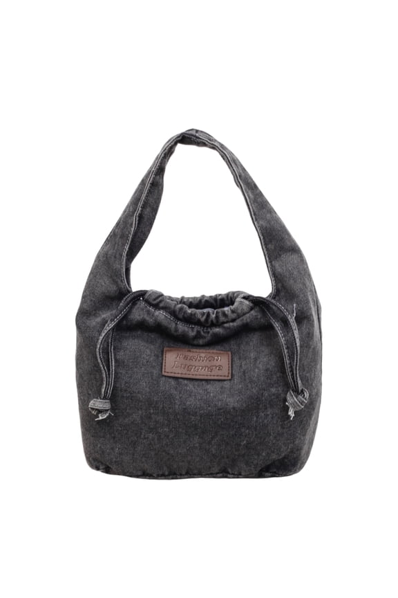 Lightweight Denim Drawstring Bucket Bag for Women, Casual Shoulder Crossbody Purse with Fixed Length Strap, Main Compartment Only