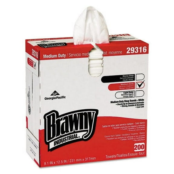 Lightweight Disposable Shop Towel, 9 1/10" X 12 1/2", White, 200/box | Bundle of 2 Boxes