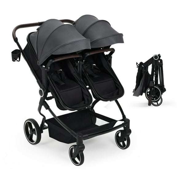 Lightweight Double Stroller Side-by-Side for Infant Toddler, Compact Folding Travel System with High Landscape Seat, Adjustable Canopy & Recline, Easy Maneuver