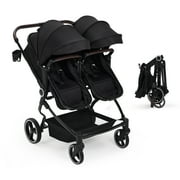 Lightweight Double Stroller Side-by-Side for Infant Toddler, Compact Folding Travel System with High Landscape Seat, Adjustable Canopy & Recline, Easy Maneuver