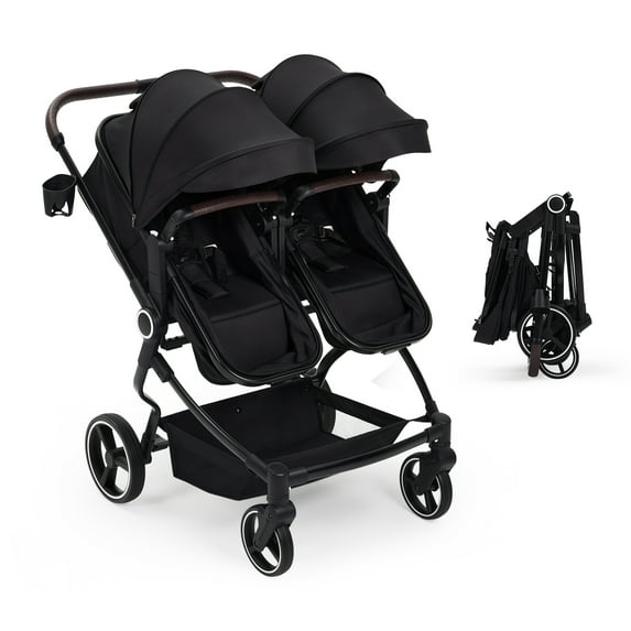 Lightweight Double Stroller Side-by-Side for Infant Toddler, Compact Folding Travel System with High Landscape Seat, Adjustable Canopy & Recline, Easy Maneuver