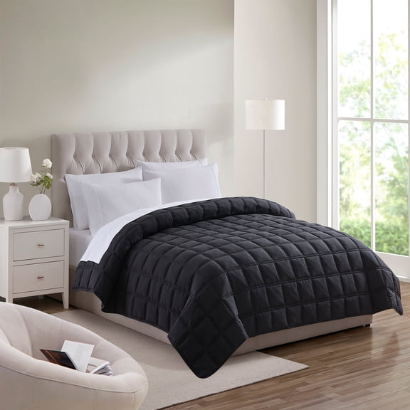 Lightweight Down Alternative All Season Oversized Comforter, Black - King