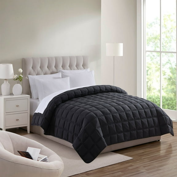 Lightweight Down Alternative All Season Oversized Comforter, Black - Twin