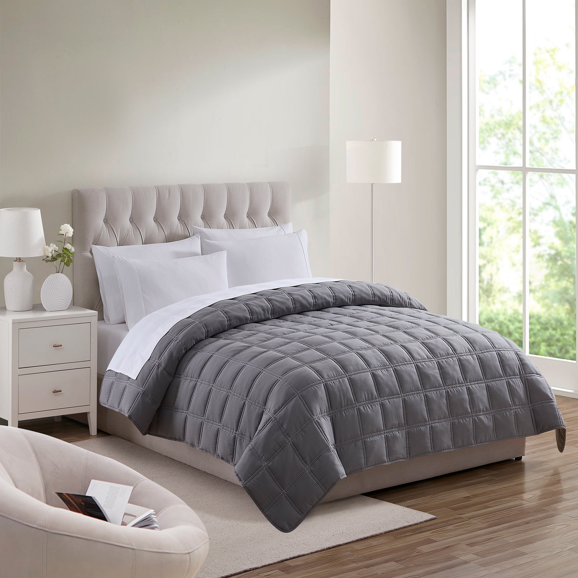 Lightweight Down Alternative All Season Oversized Comforter, Gray - King