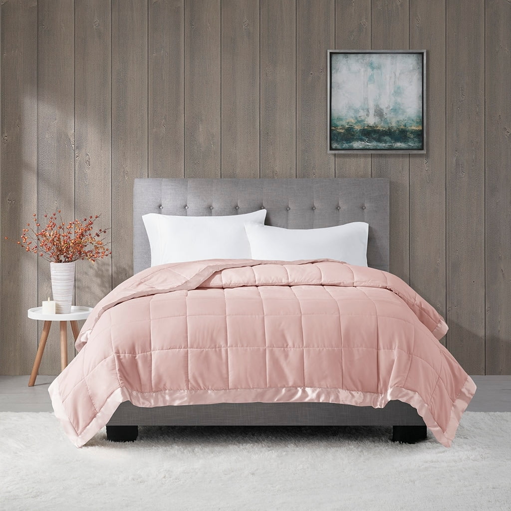 Lightweight Down Alternative Blanket with Satin Trim Charcoal Twin