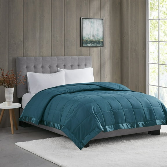 Lightweight Down Alternative Blanket with Satin Trim Teal King