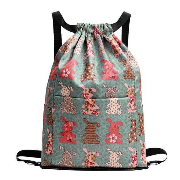 Lightweight Drawstring Backpack Cute Bunny Print Sack Bag Multifunctional String Foldable Large Capacity Bag With Adjustable Shoulder Straps Gym Bag Women For Sports Travel And Daily Use