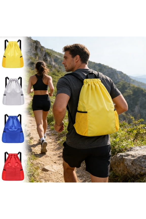Lightweight Drawstring Backpack, Nylon Waterproof Wear-Resistant Sports Gym Bag, Simple Pull String Multi-Pocket Storage Sack for Men Women Outdoor Travel Fitness, Blue