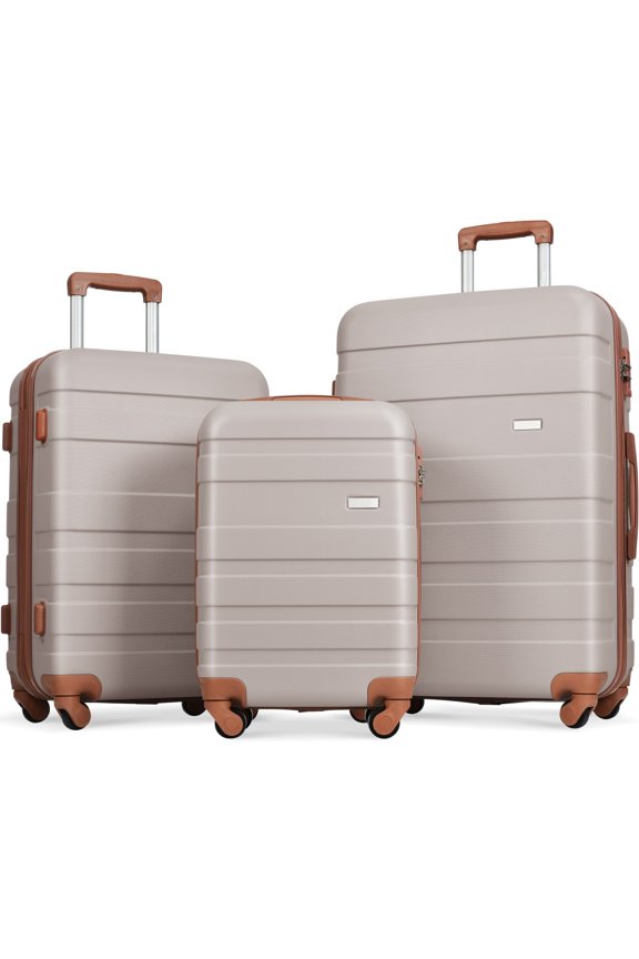 Lightweight & Durable ABS Hardside Luggage Set 3-Piece, Spinner Wheels & TSA Lock, New Model Suitcase in 20", 24", 28" for Travel（Light Brown）