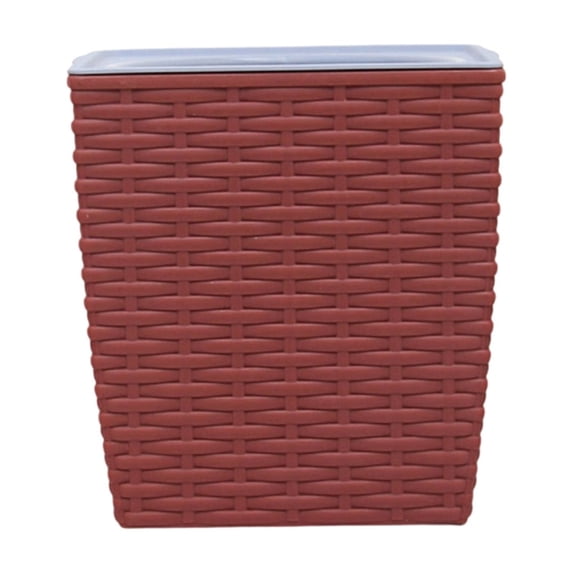 Lightweight Durable Plastic Wicker Decorative Flower Planter Pot, 3.7x4.9" Rattan Pattern UV Resistant Indoor Outdoor Flower Pots for Patio Garden Balcony Decor, Brown