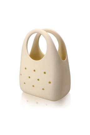 Lightweight EVA Perforated Mini Tote Bag, Waterproof Rose Pink Silicone Handbag with Trendy Hollow Design for Daily Commute Outings, (1-Pack, Apricot)