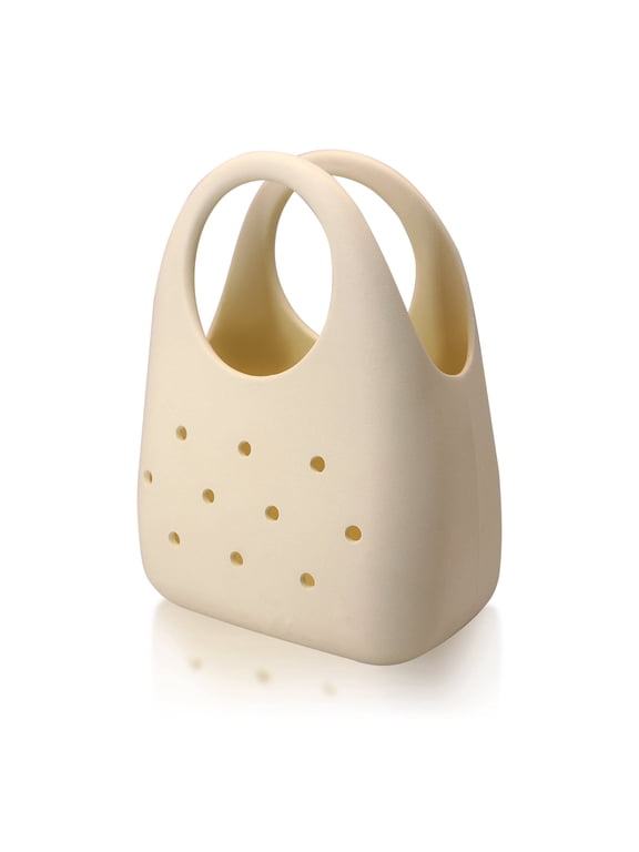 Lightweight EVA Perforated Mini Tote Bag, Waterproof Rose Pink Silicone Handbag with Trendy Hollow Design for Daily Commute Outings, (1-Pack, Apricot)
