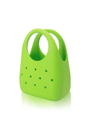 Lightweight EVA Perforated Mini Tote Bag, Waterproof Rose Pink Silicone Handbag with Trendy Hollow Design for Daily Commute Outings, (1-Pack, Green)