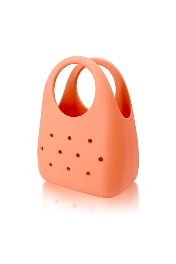 Lightweight EVA Perforated Mini Tote Bag, Waterproof Rose Pink Silicone Handbag with Trendy Hollow Design for Daily Commute Outings, (1-Pack, Orange)