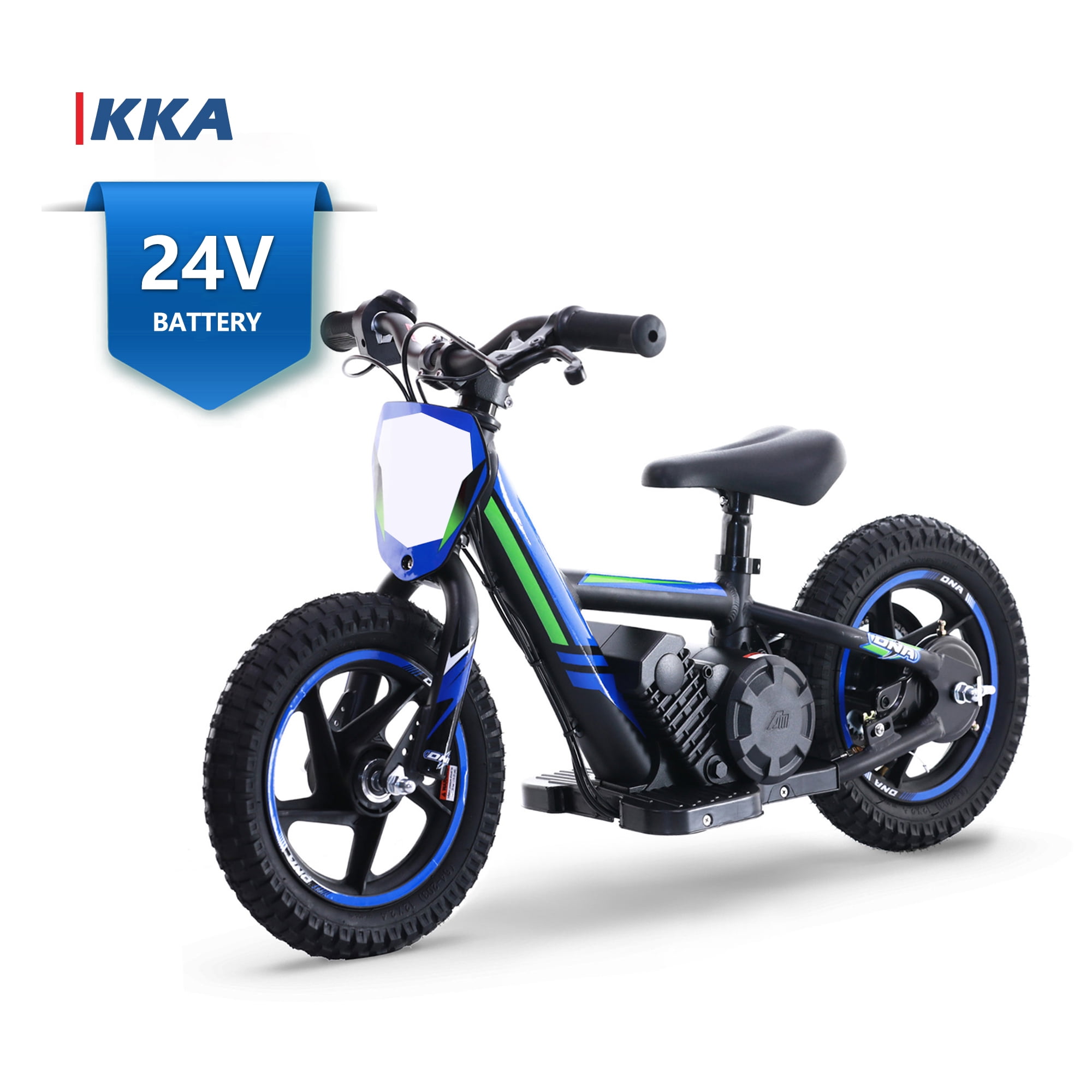 KKA 24V Electric Dirt Bike for Kids, 12 inch Tires Blue with Detachable Battery, for Child 3+